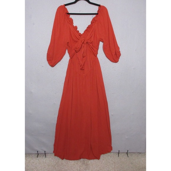 Baltic Born Dress XL Rust Vicki Midi Romantic Tie Back Beach Resort Flowy‎ - Picture 1 of 12